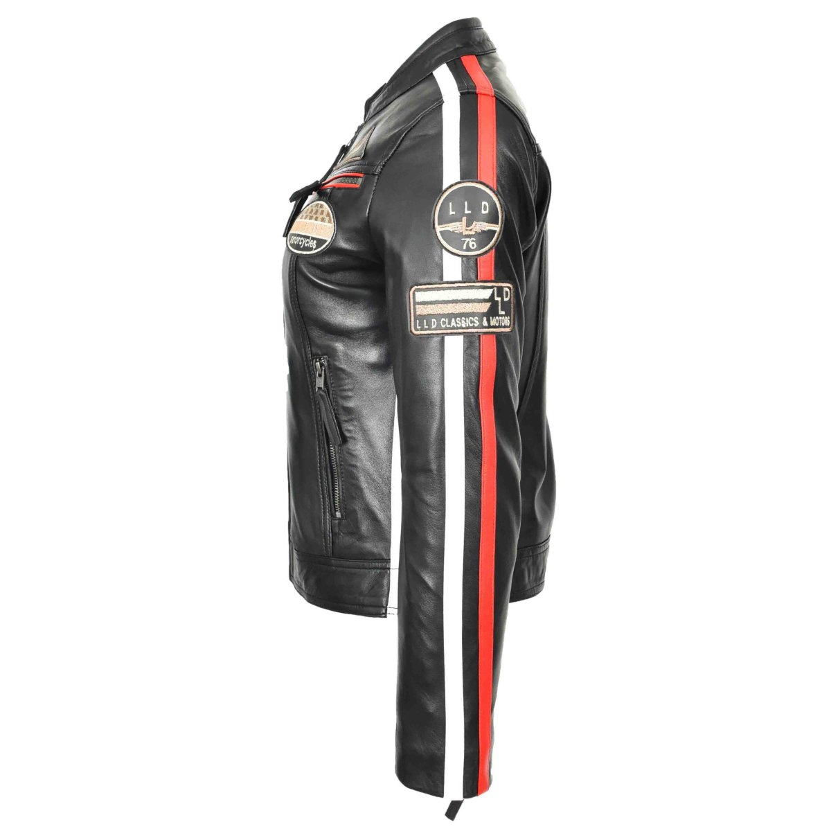 BUNERI Chaqueta Biker Cafe Racer de Cuero para Mujer con Insignias - Imagen 6