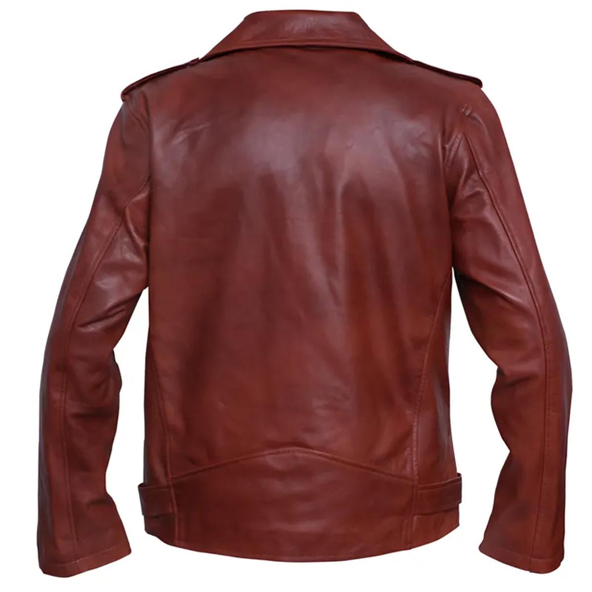 Chaqueta de moto de cuero genuino marrón para hombre – Corte Slim - Imagen 4