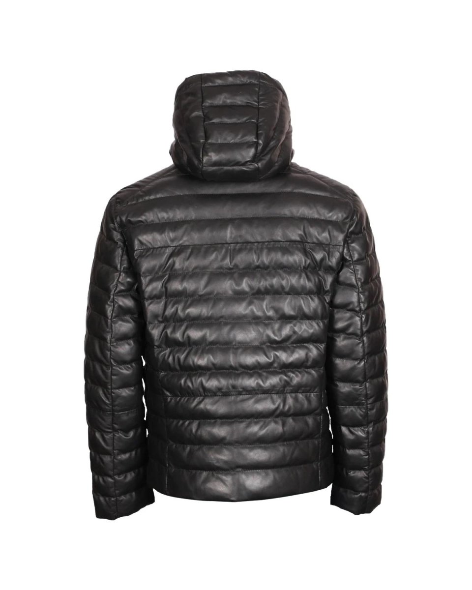 Chaqueta de piel de oveja negra con capucha para hombre - Imagen 4