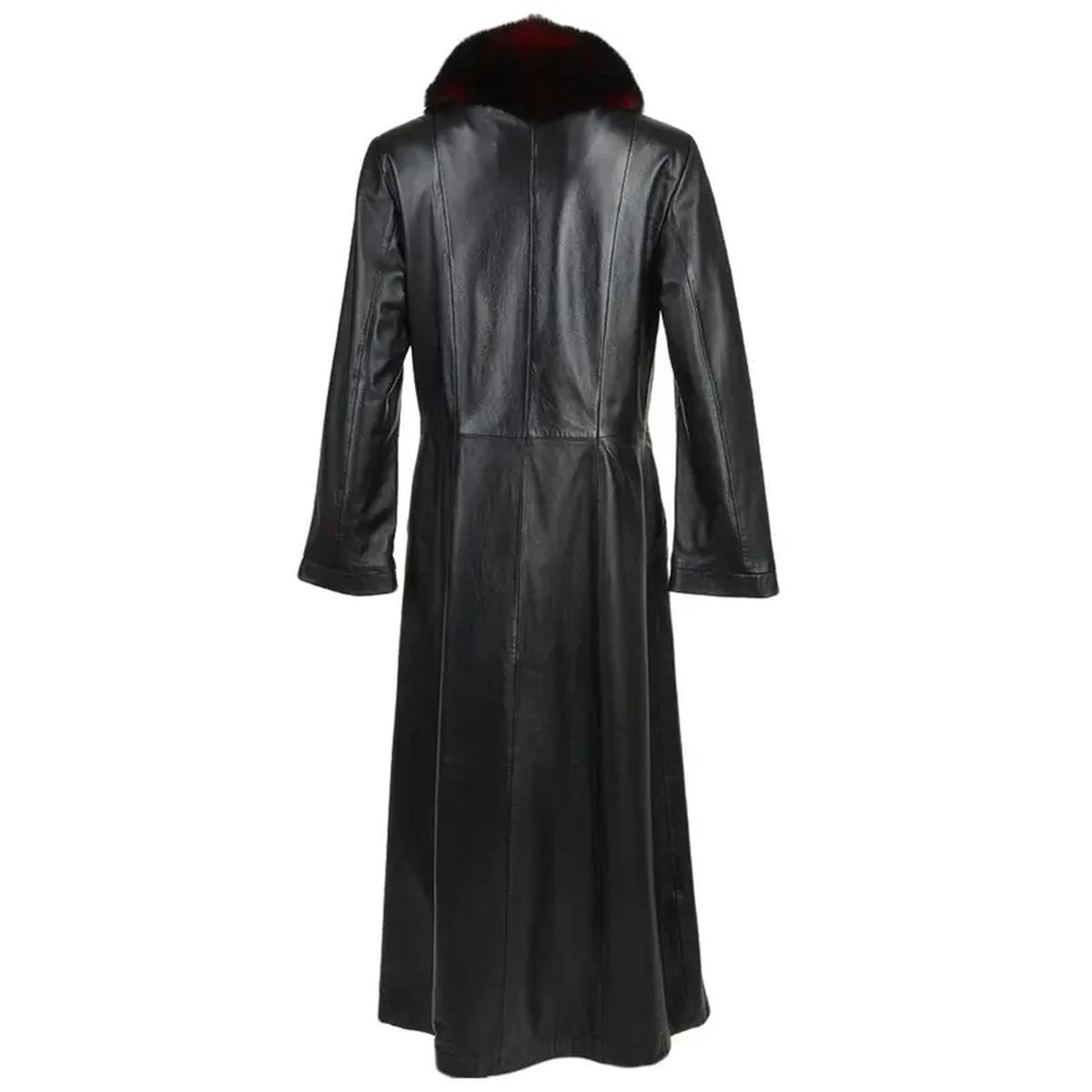 gabardina de cuero negro auténtico - Imagen 4
