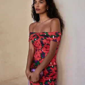 Vestido midi escote posicional print flores