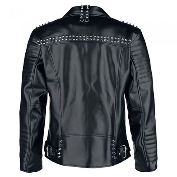 Chaqueta de motorista de cuero auténtico negro con tachuelas para hombre - Imagen 6