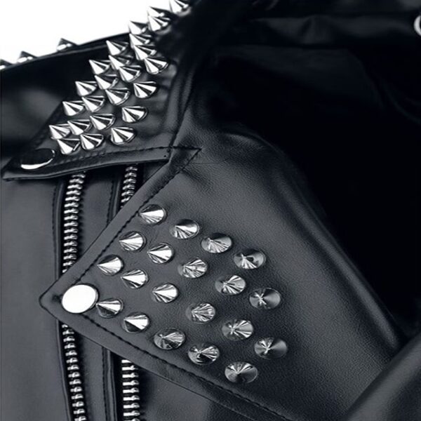 Chaqueta de motorista de cuero auténtico negro con tachuelas para hombre - Imagen 5