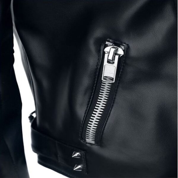 Chaqueta de motorista de cuero auténtico negro con tachuelas para hombre - Imagen 3