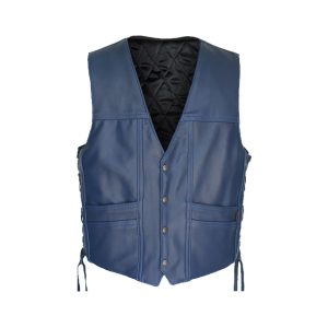 Chaleco de hombre azul de cuero auténtico estilo crucero