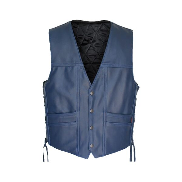Chaleco de hombre azul de cuero auténtico estilo crucero - Imagen 4