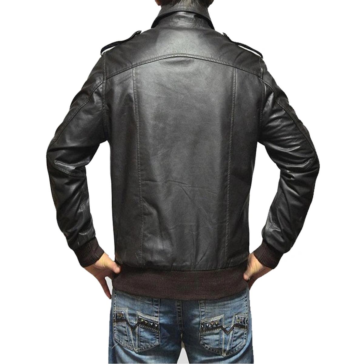 Chaqueta de aviador clásica de piel auténtica negra para hombre. - Imagen 4