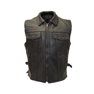 Chaleco clásico de cuero genuino para hombre