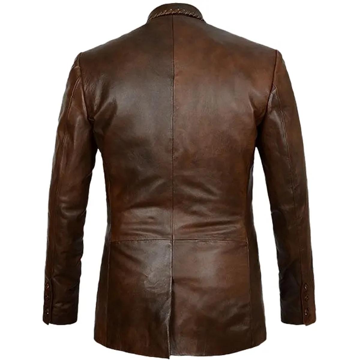 Elegante blazer de cuero genuino marrón oscuro para hombre. - Imagen 3