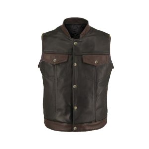 Chaleco de cuero genuino bicolor para hombre