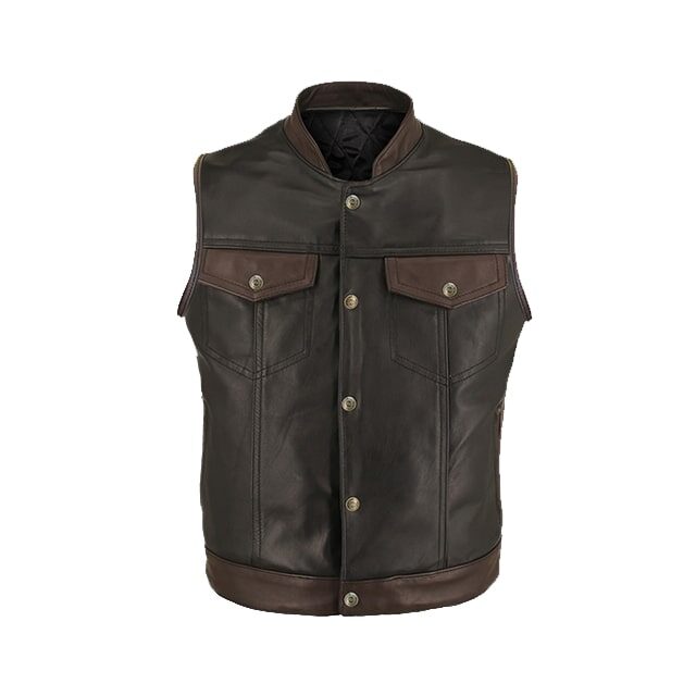 Chaleco de cuero genuino bicolor para hombre - Imagen 2