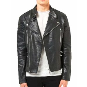 Chaqueta de motorista de cuero auténtico para hombre, a la moda.