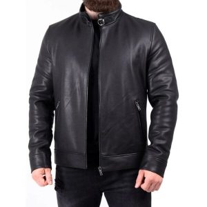 Chaqueta de motociclista de cuero auténtico para hombre