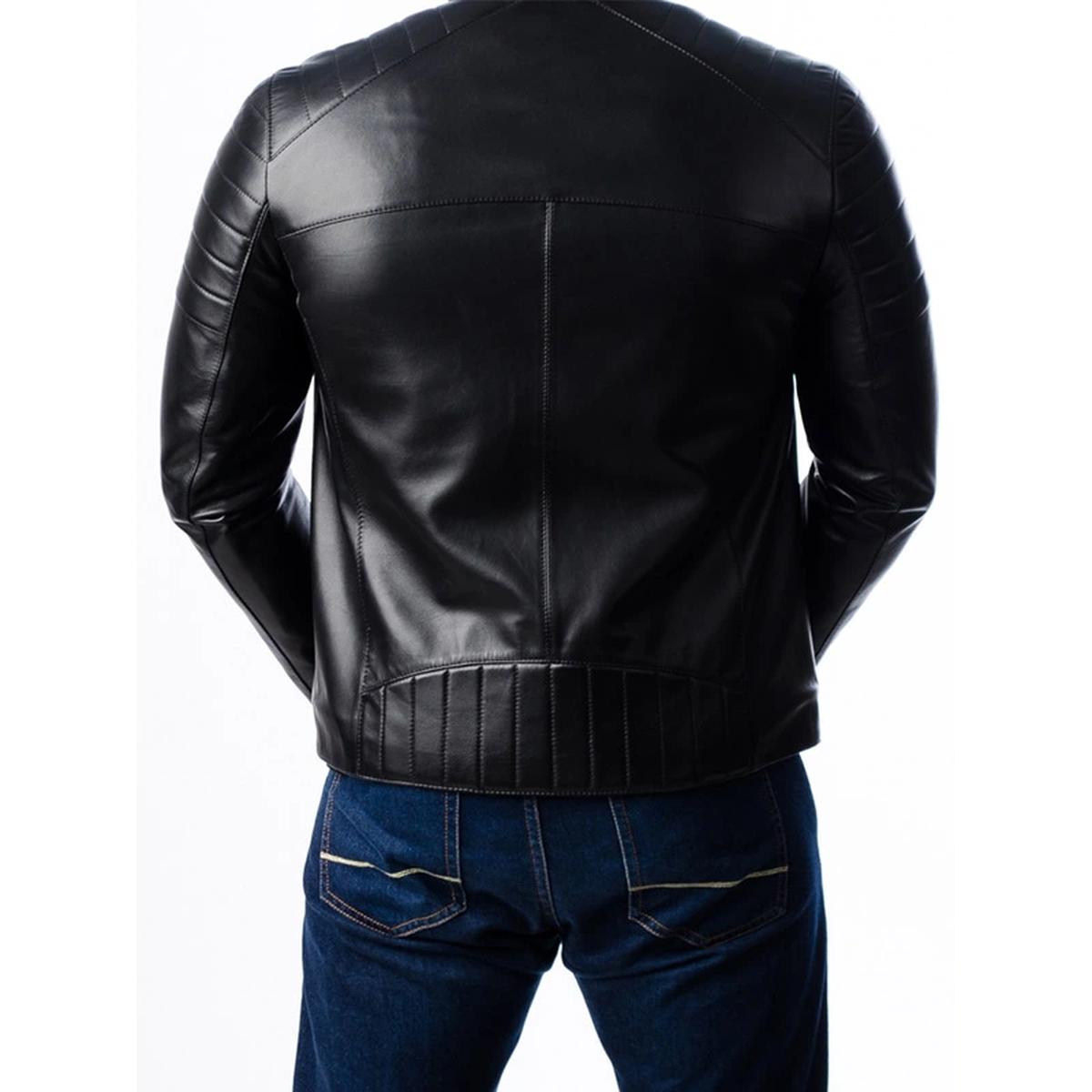 Chaqueta de motorista acolchada de cuero auténtico para hombre - Imagen 6