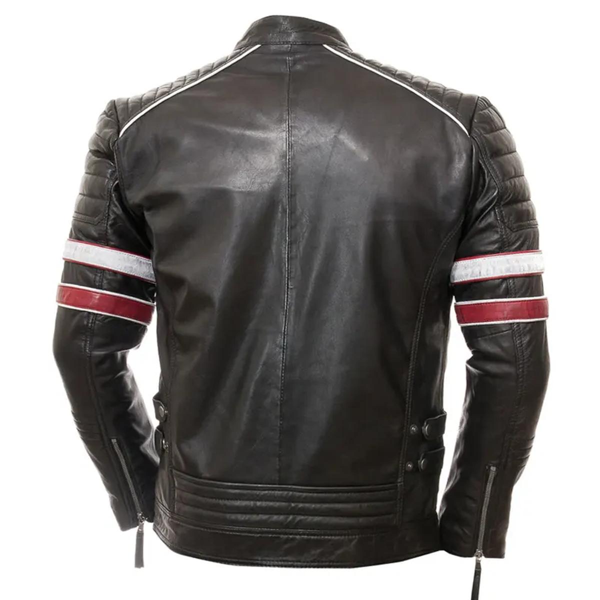 Chaqueta informal para hombre de piel auténtica con rayas estilo motero. - Imagen 3