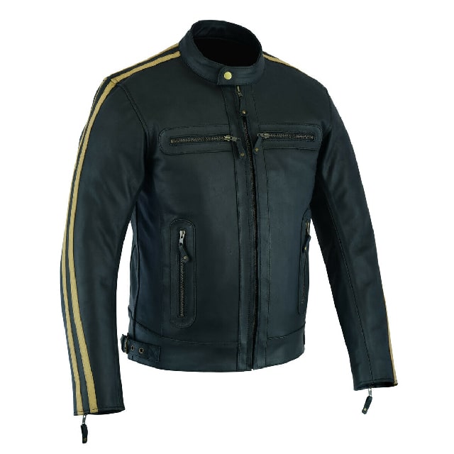 Chaqueta de moto para hombre de cuero genuino de grano completo