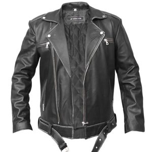 Chaqueta de motorista asimétrica de cuero genuino para hombre