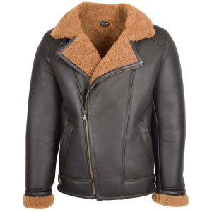 BUNERI Chaqueta Aviador de Piel de Oveja Marrón Jengibre