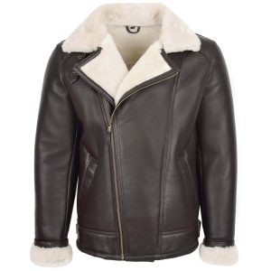 BUNERI Chaqueta Aviador de Hombre en Piel de Oveja Auténtica