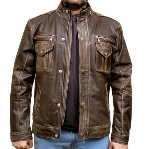 Chaqueta de moto estilo café racer de cuero genuino marrón para hombre – Corte Slim