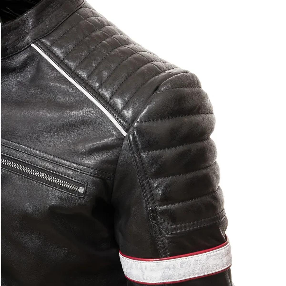 Chaqueta informal para hombre de piel auténtica con rayas estilo motero. - Imagen 4