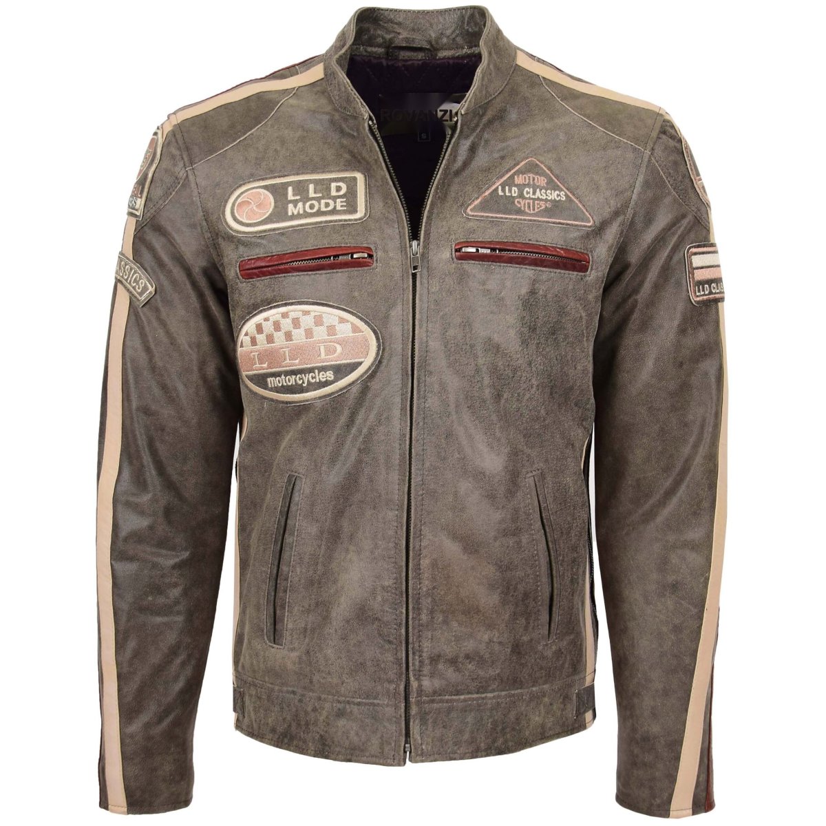 BUNERI Biker de Cuero Kurt Marrón con Insignias Hombre