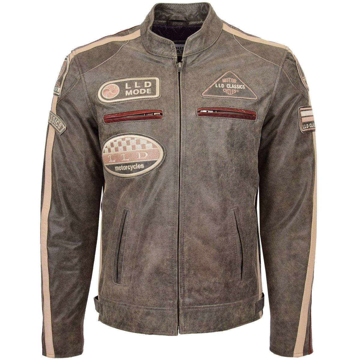 BUNERI Biker de Cuero Kurt Marrón con Insignias Hombre - Imagen 4