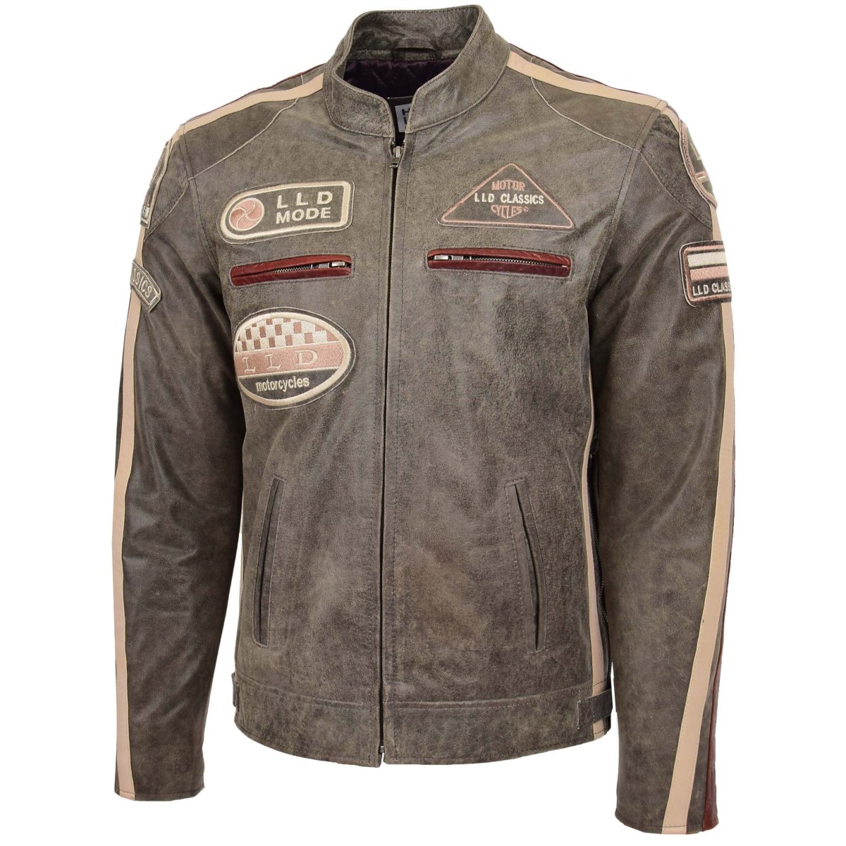 BUNERI Biker de Cuero Kurt Marrón con Insignias Hombre - Imagen 5