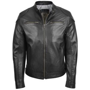 BUNERI Chaqueta de Cuero Biker Casual para Hombre Negro