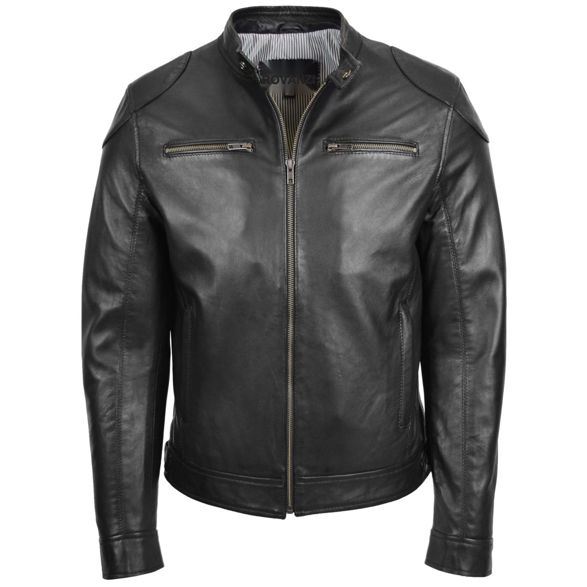 BUNERI Chaqueta de Cuero Biker Casual para Hombre Negro
