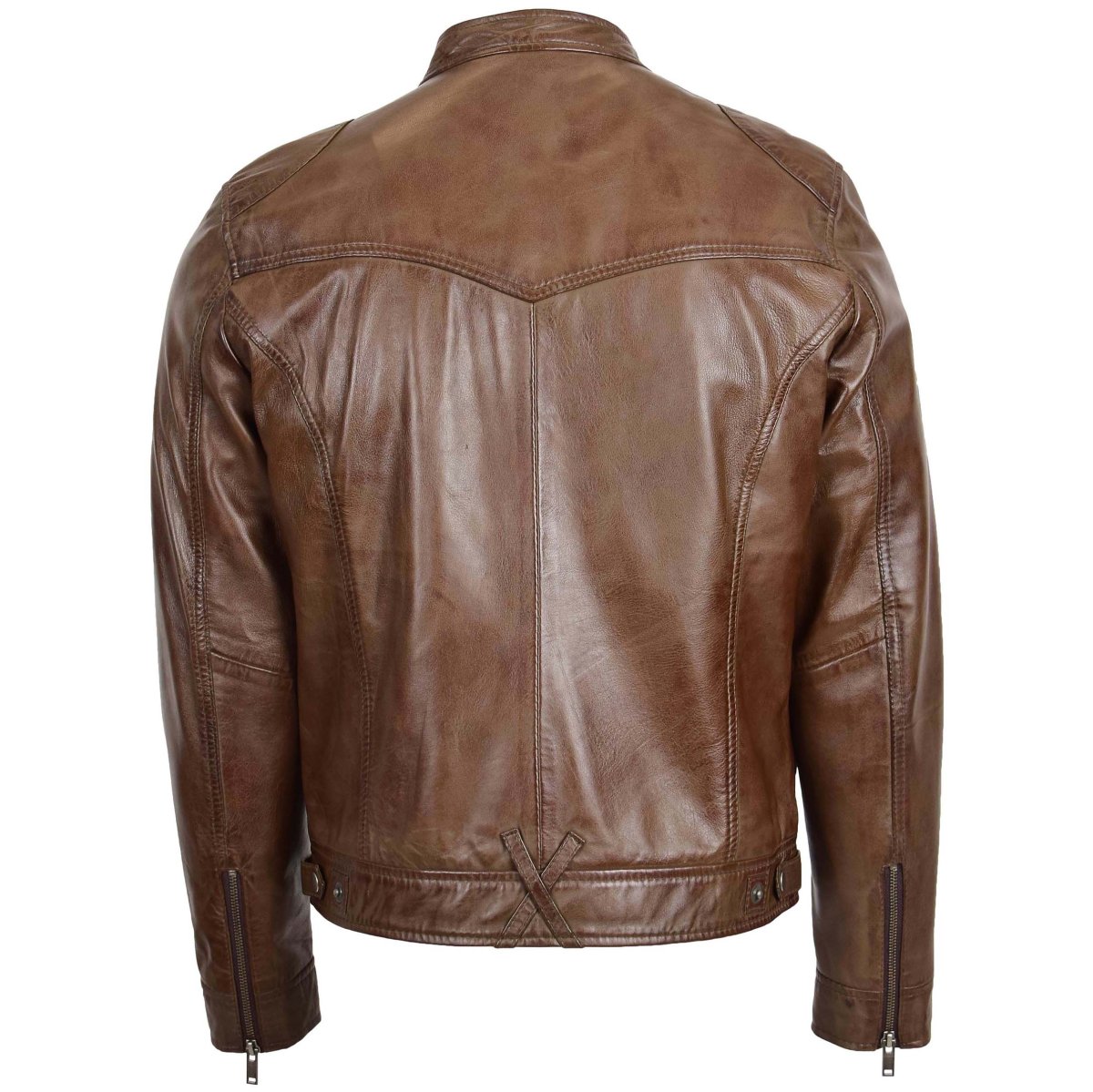 BUNERI Chaqueta Biker de Cuero Auténtico Marrón para Hombre - Imagen 3