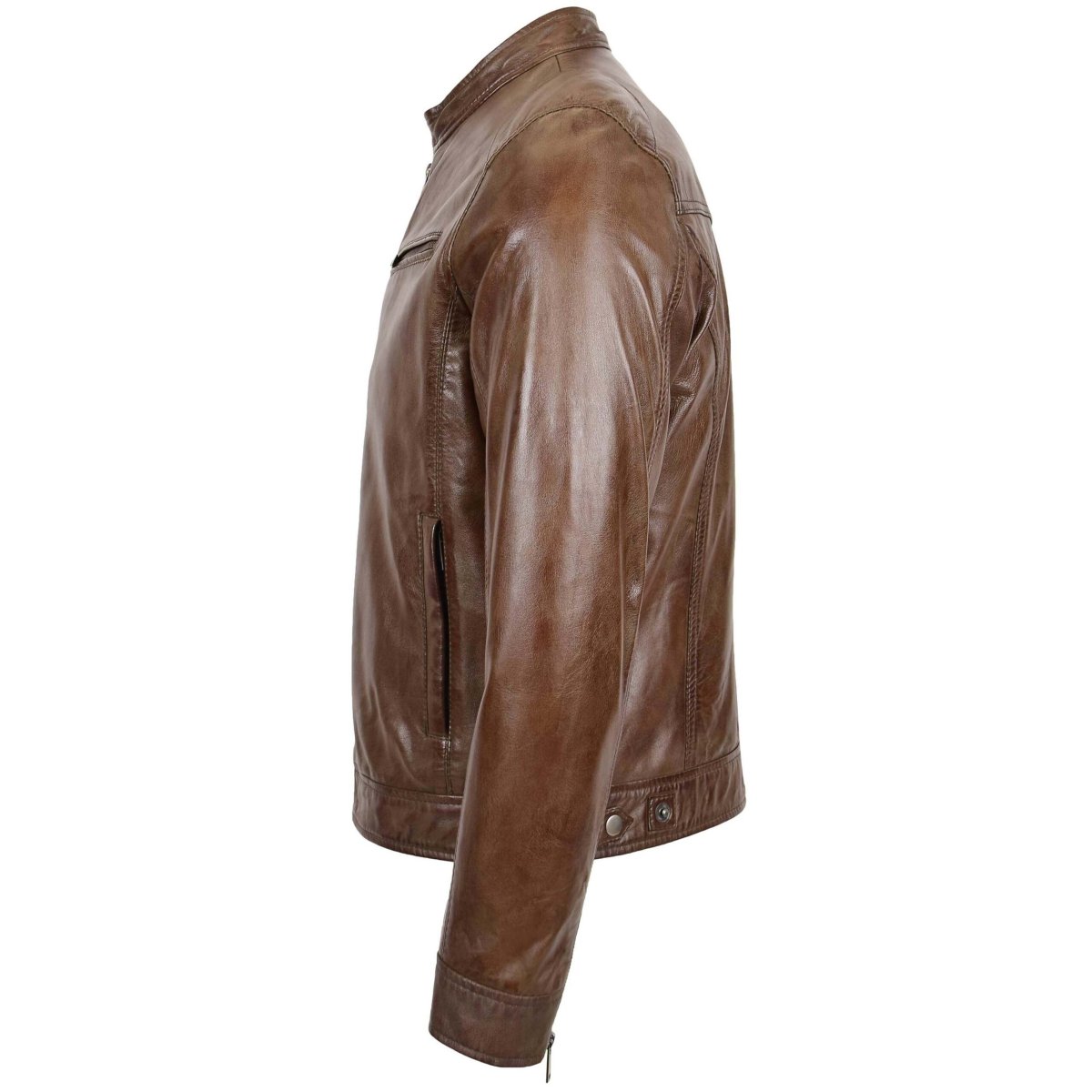 BUNERI Chaqueta Biker de Cuero Auténtico Marrón para Hombre - Imagen 6