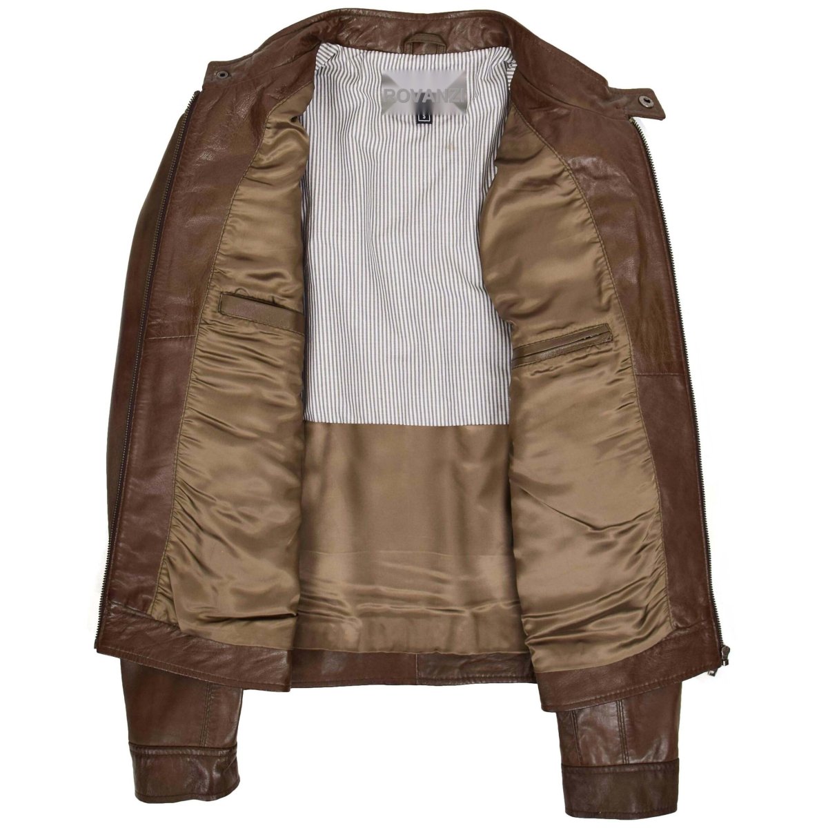 BUNERI Chaqueta Biker de Cuero Auténtico Marrón para Hombre - Imagen 7