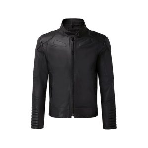 Chaqueta de moto de cuero negro auténtico para hombre