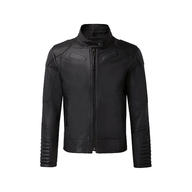 Chaqueta de moto de cuero negro auténtico para hombre - Imagen 2