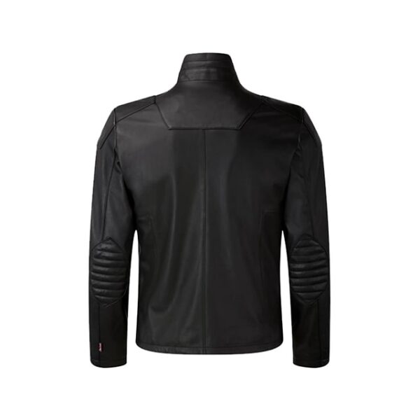 Chaqueta de moto de cuero negro auténtico para hombre - Imagen 3