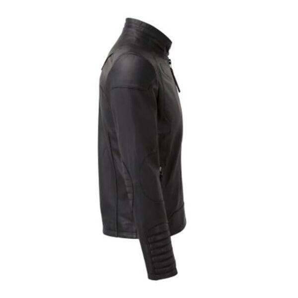 Chaqueta de moto de cuero negro auténtico para hombre - Imagen 4