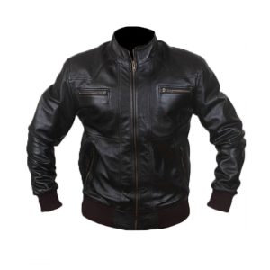 Chaqueta de aviador de cuero genuino negro para hombre
