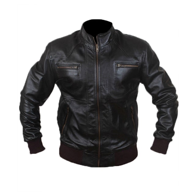 Chaqueta de aviador de cuero genuino negro para hombre - Imagen 2