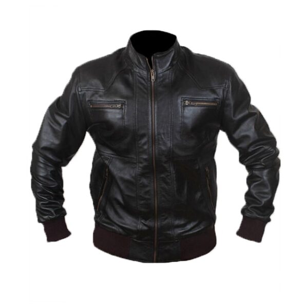 Chaqueta de aviador de cuero genuino negro para hombre - Imagen 3