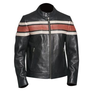 Chaqueta de hombre de piel de cordero auténtica a rayas negras