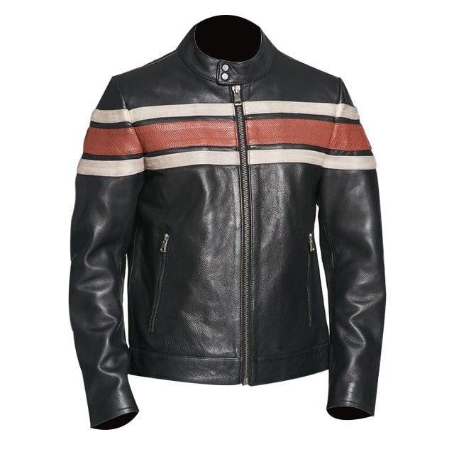 Chaqueta de hombre de piel de cordero auténtica a rayas negras - Imagen 2