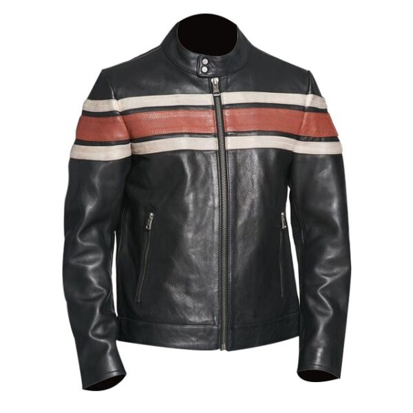 Chaqueta de hombre de piel de cordero auténtica a rayas negras - Imagen 3