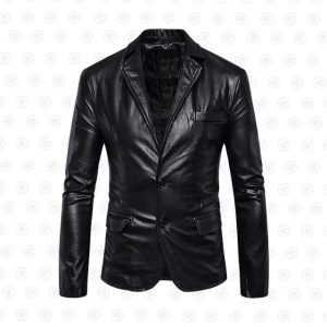 Chaqueta de hombre de piel auténtica con cuello con solapas
