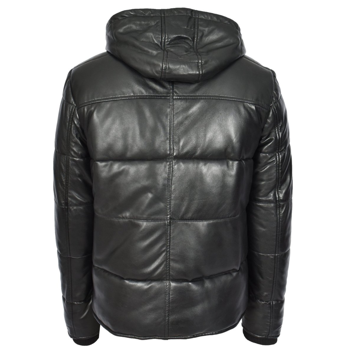 BUNERI Chaqueta Puffer de Cuero Negro para Hombre con Capucha Desmontable - Imagen 3
