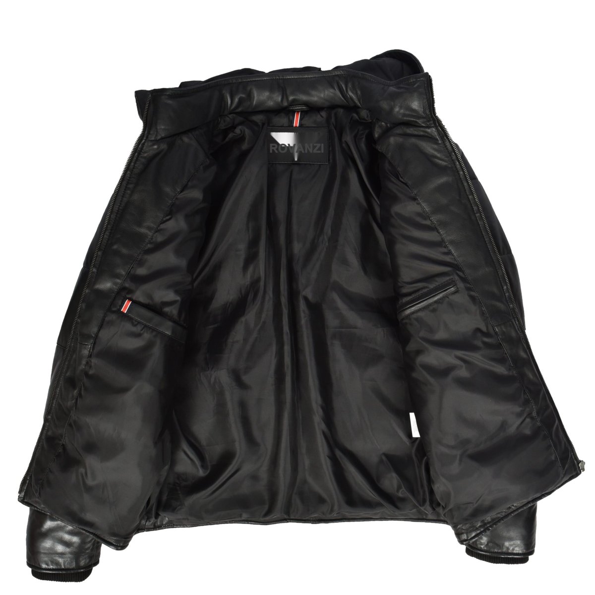 BUNERI Chaqueta Puffer de Cuero Negro para Hombre con Capucha Desmontable - Imagen 6