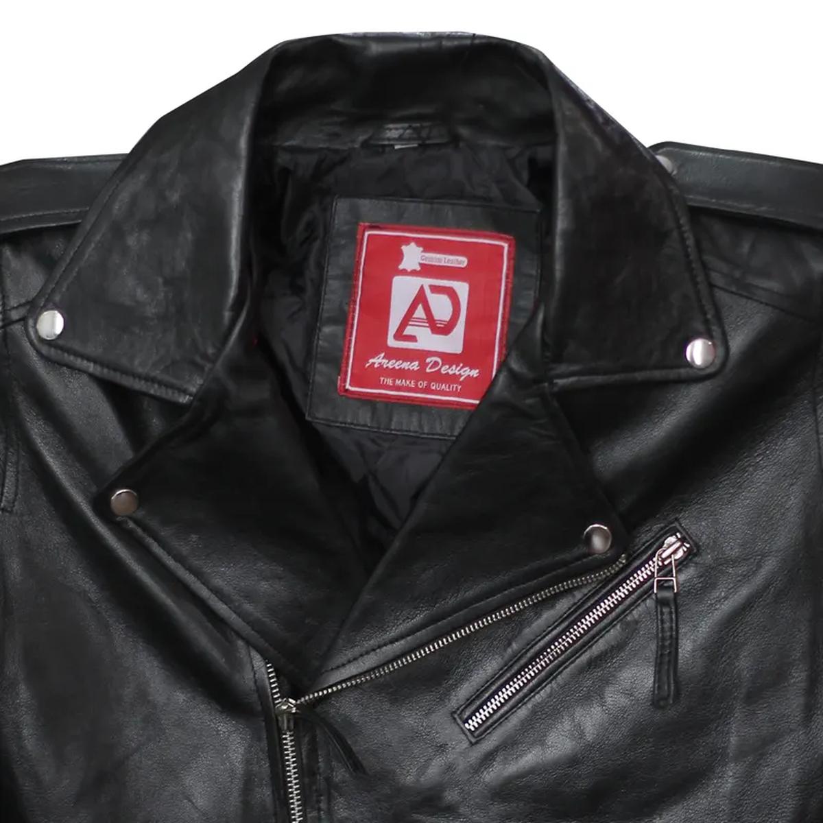 Chaqueta de cuero auténtico para hombre estilo motero, corte ajustado. - Imagen 5