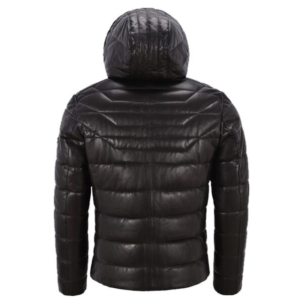 Chaqueta deportiva negra acolchada de cuero auténtico para hombre - Imagen 5
