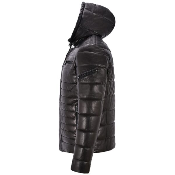 Chaqueta deportiva negra acolchada de cuero auténtico para hombre - Imagen 3
