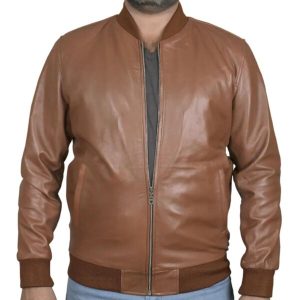 Chaqueta bomber de cuero auténtico para hombre, corte ajustado.